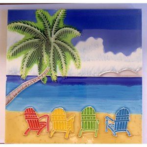 Beach Chair Palm Tree  Ceramic Tile Decorative Wall Art 8x8 New Backsplash Gift